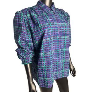 Koret Petites Women's Button Down Blouse Plaid long‎ sleeve Career Size 14